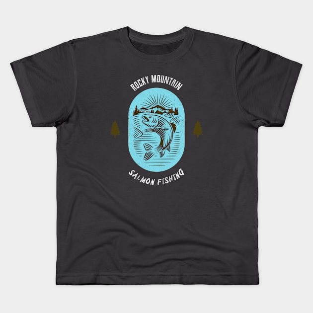 Rocky Mountain Salmon Fishing - Blue V2 Kids T-Shirt by Tip Top Tee's